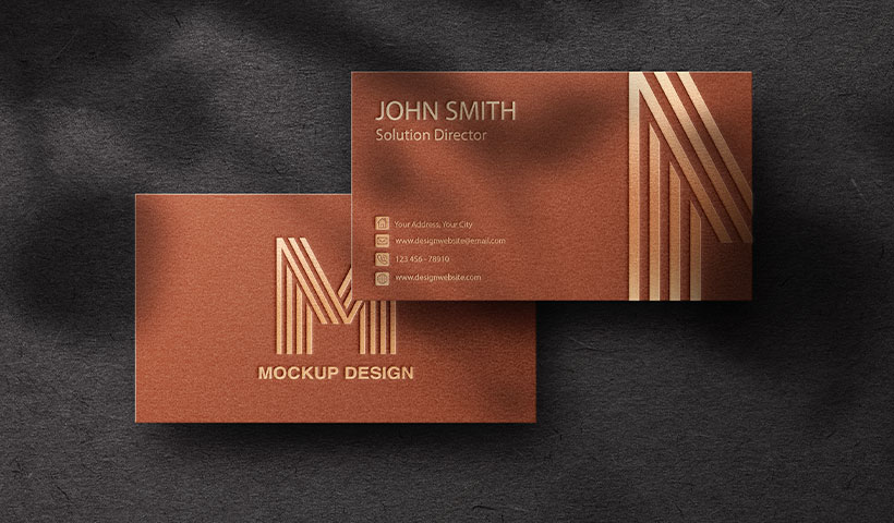 business-card-mockup-with-leaves-shadow-overlay فایل لایه باز کارت ویزیت میکاپ