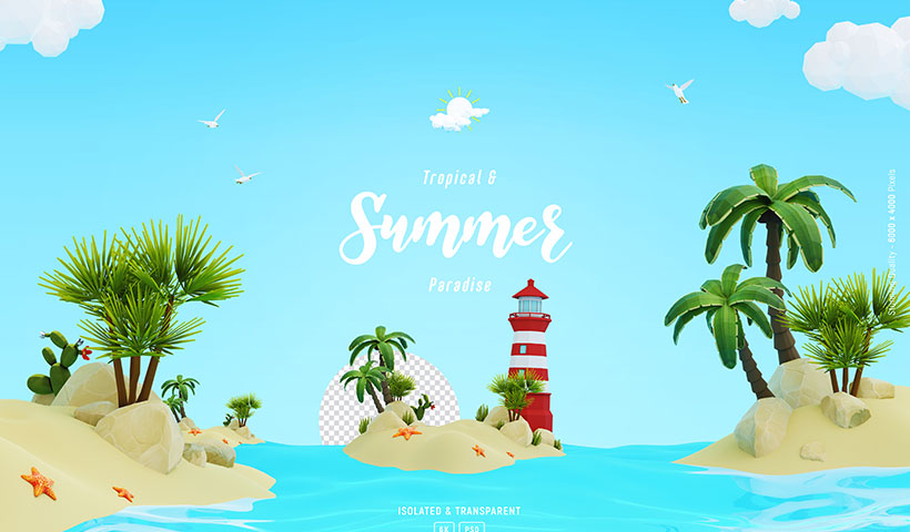 cute_island_landscape_background_template_with_lighthouse_palm_t فایل لایه باز نخل