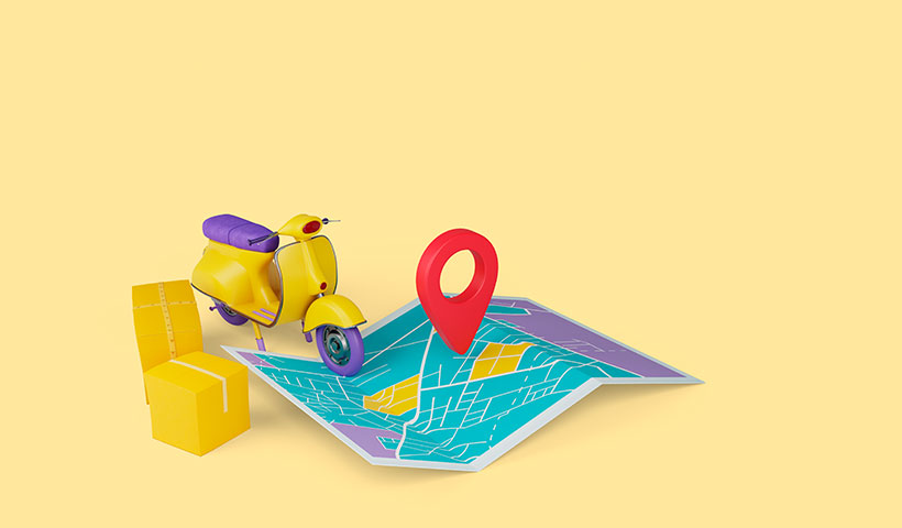 delivery-3d-illustration-with-map-scooter-pinpoint فایل لایه باز مپ