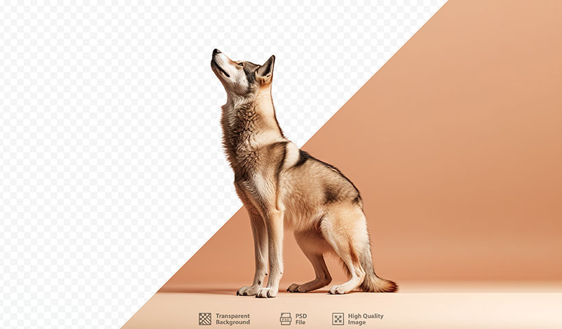 elegant-wolf-dog-standing-transparent-background-glancing-upwards