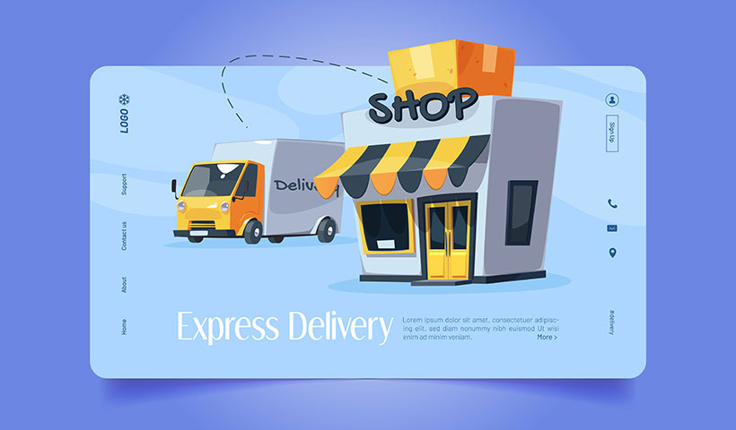 express-delivery-banner-with-truck-shop مجموعه وکتور فروشگاهی