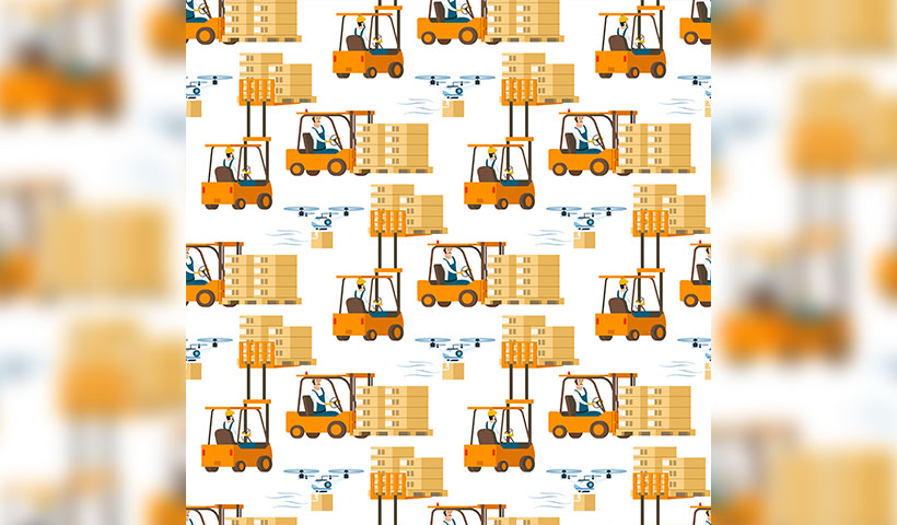 forklift-car-full-box-flying-drone-pattern مجموعه وکتور حمل بار