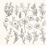 مجموعه وکتور گل های سیاه سفید