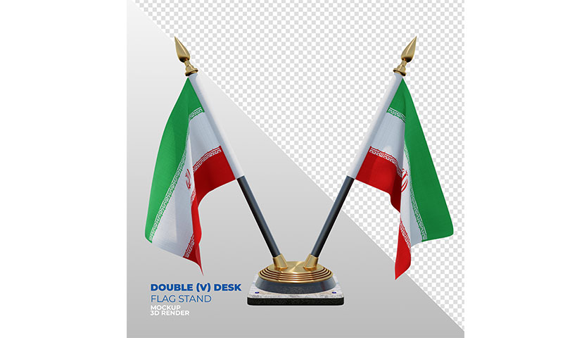 iran_realistic_3d_textured_double_desk_flag_stand_composition فایل لایه باز پرچم رومیزی