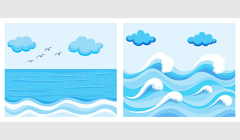 ocean-scene-with-waves مجموعه وکتور ابر