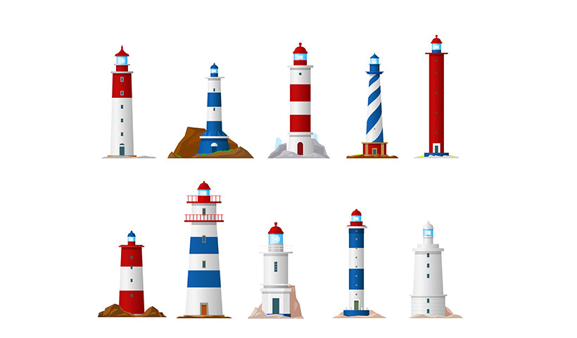 sea-lighthouse-icons-nautical-navigation مجموعه وکتور فانوس