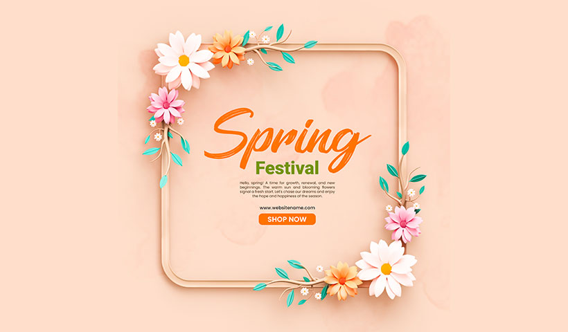 spring-festival-floral-frame-3d-social-media-template فایل لایه باز گل اسپرینگ