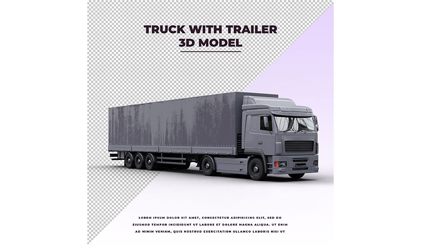 truck-with-trailer فایل لایه باز کامیون خاکستری