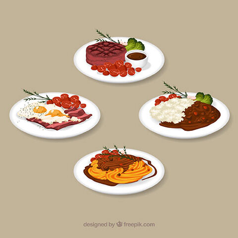 وکتور مجموعه غذاهای شام