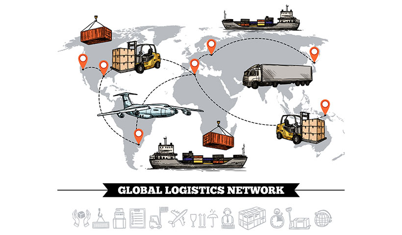 world-logistic-network-template مجموعه وکتور کانتینر