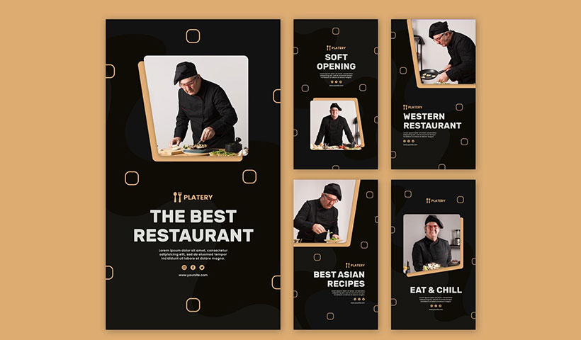 best-restaurant-instagram-stories-template فایل لایه باز مجموعه استوری اینستاگرام رستوران