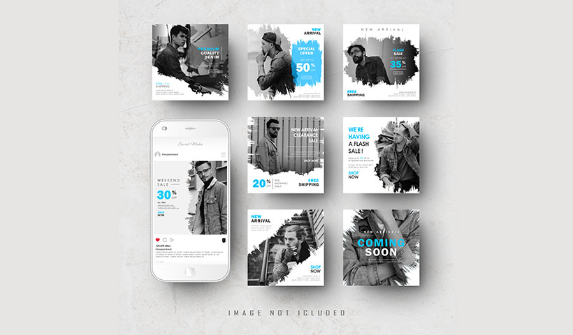 blue-social-media-instagram-feed-post-banner-bundle مجموعه وکتور پست اینستاگرام مدل چندتکه