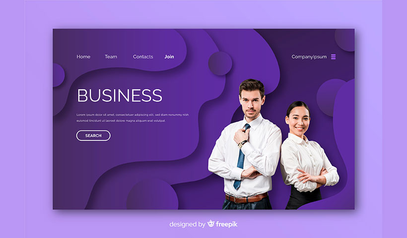 business-landing-page-with-photo-template وکتور صفحه فرود بنفش