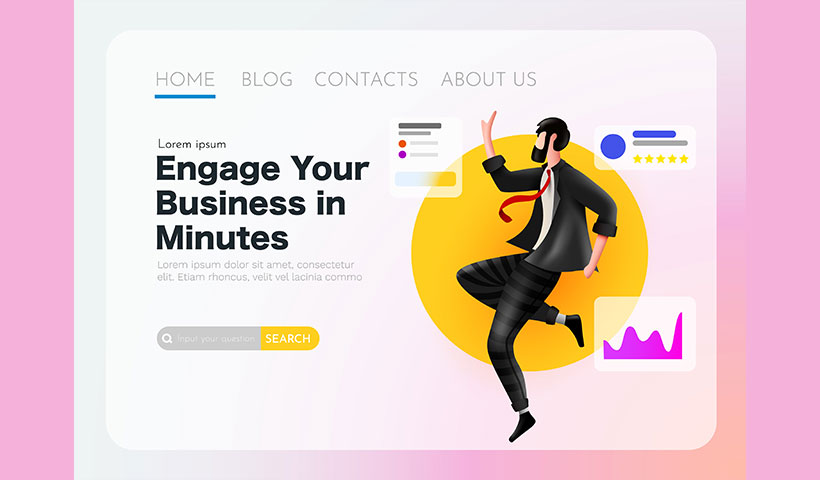 businessman_analyst_flies_around_statistical_data_landing_page_t وکتور صفحه فرود زرده