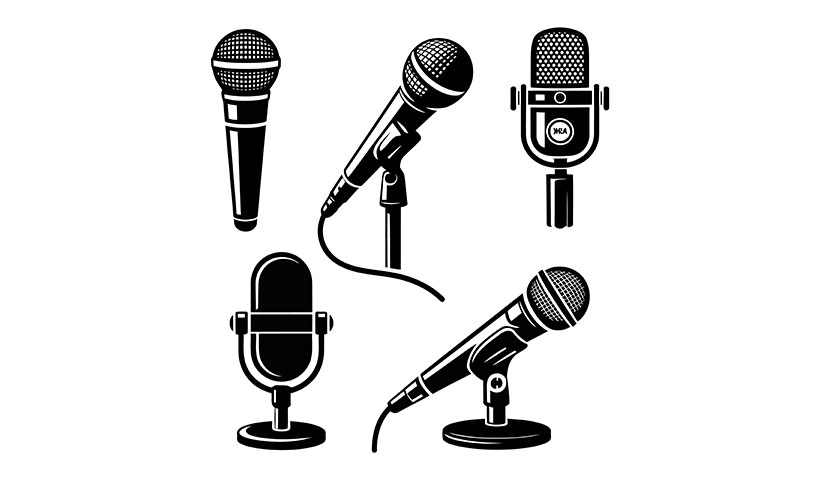 collection-black-white-microphone-illustrations مجموعه وکتور میکروفون رو میزی