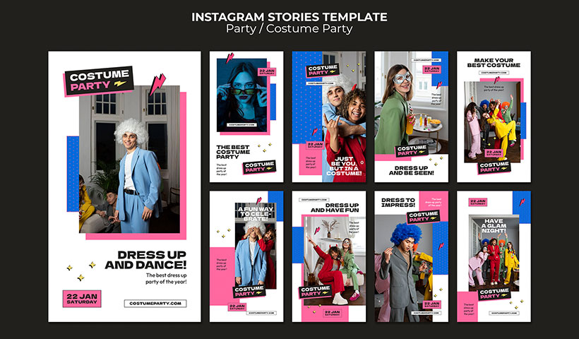 costume-party-template-design فایل لایه باز مجموعه استوری اینستاگرام مدل آدمک