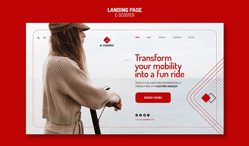 e-scooter-landing-page فایل لایه باز صفحه فرود اسکوتر