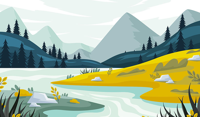 flat-design-landscape-illustration وکتور رودخانه