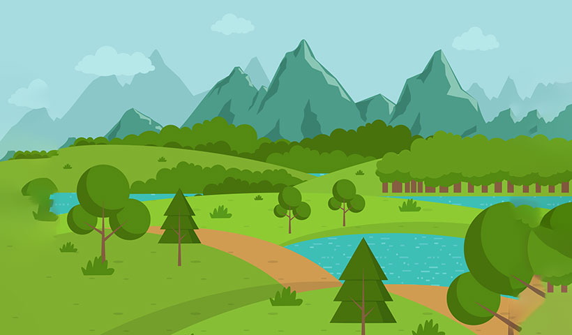 flat-design-natural-landscape-background وکتور سبزه زار