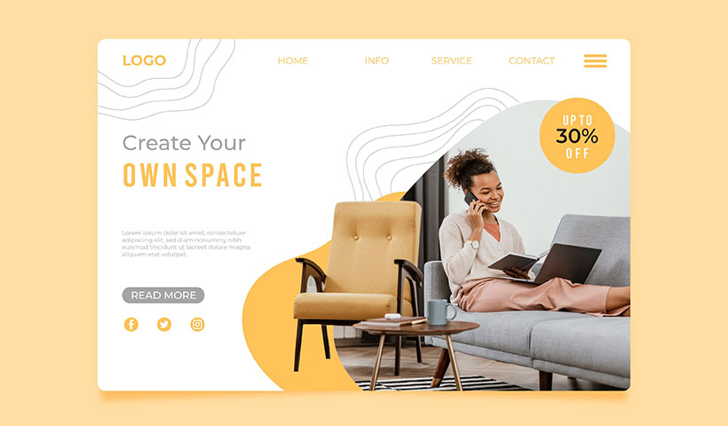 flat-furniture-sale-landing-page-with-photo وکتور صفحه فرود سیستمی