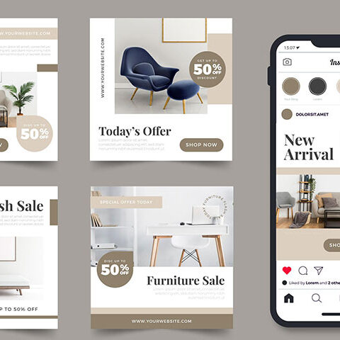 مجموعه وکتور پست اینستاگرام مدل کاناپه