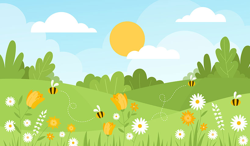 hand-drawn-spring-landscape وکتور فصل خورشید