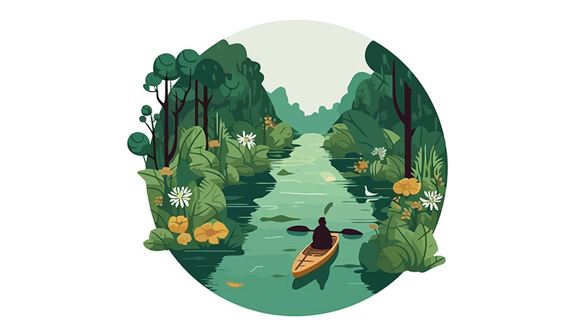 landscape-man-canoe-river وکتور قایق