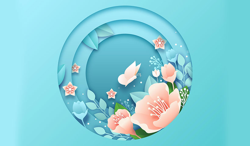 pink-flowers-spring-background-paper-style وکتور فصل بارش