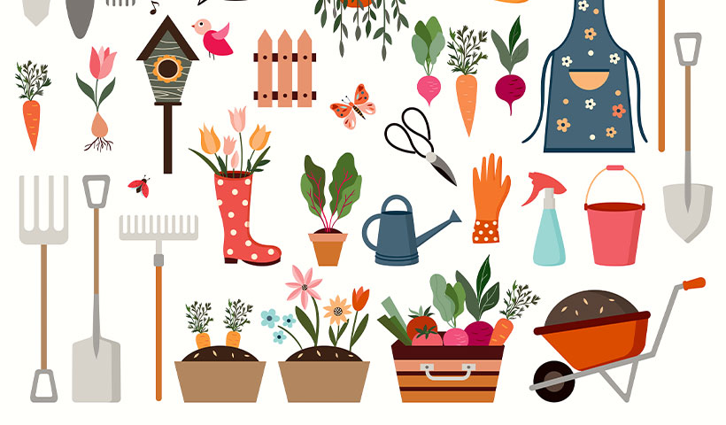 spring-collection-with-different-garden-elements وکتور فصل کاشت