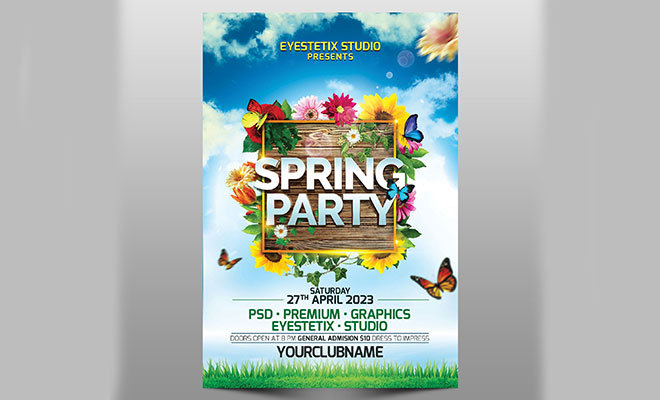 spring-party-flyer فایل لایه باز فصل پروانه