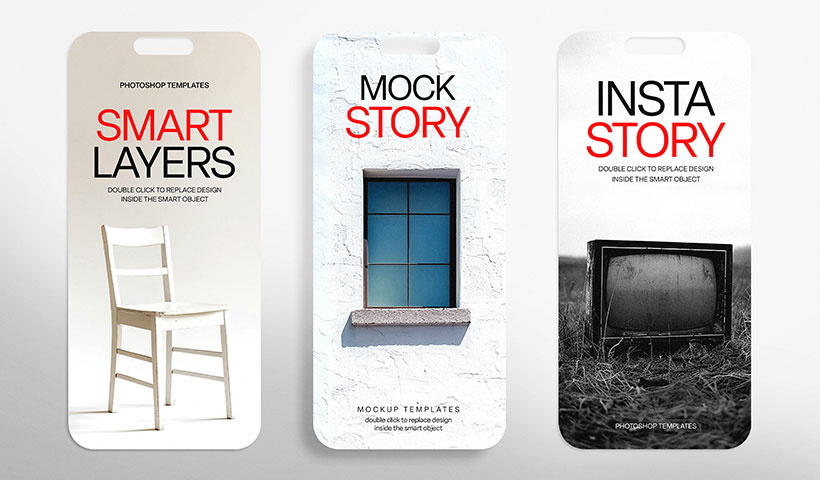 three-story-instagram-ui-mockup-psd فایل لایه باز مجموعه استوری اینستاگرام مدل پنجره