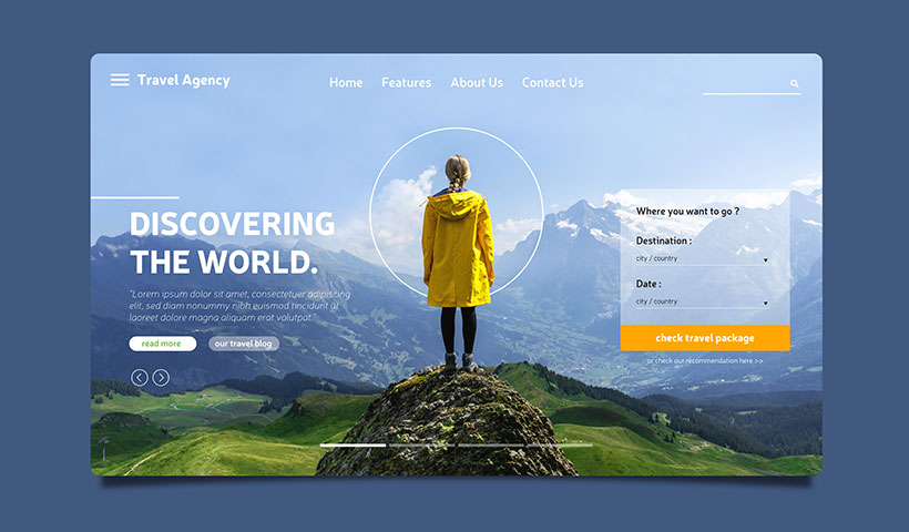 travel-landing-page-template-with-image وکتور صفحه فرود جهانی