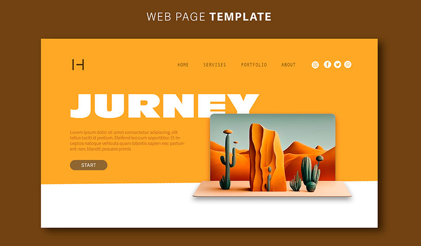 web-page-template-with-desert-scene-word-journey-it فایل لایه باز صفحه فرود کویر