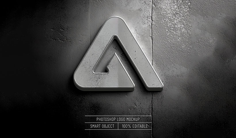 3d-realistic-metal-logo-mockup-concrete فایل لایه باز موکاپ لوگو هشتی