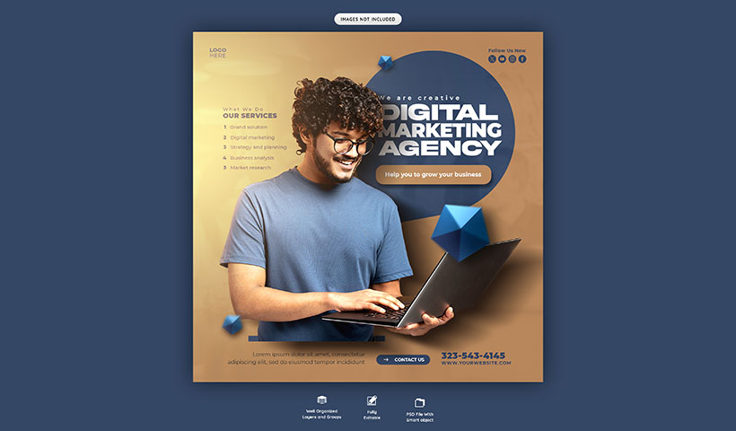 digital_marketing_agency_corporate_social_media_banner_instagram مجموعه فایل لایه باز پست اینستاگرام مدل فرفری