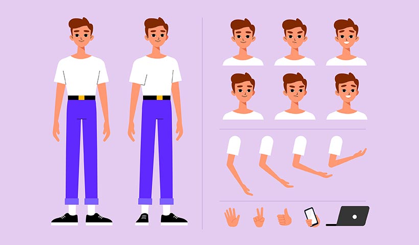 male-character-poses-illustration-collection مجموعه وکتور شخصیت های انسانی در انیمیشن