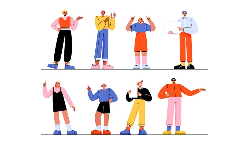 people-pointing-finger-flat-vector-illustration مجموعه وکتور شخصیت های رنگی