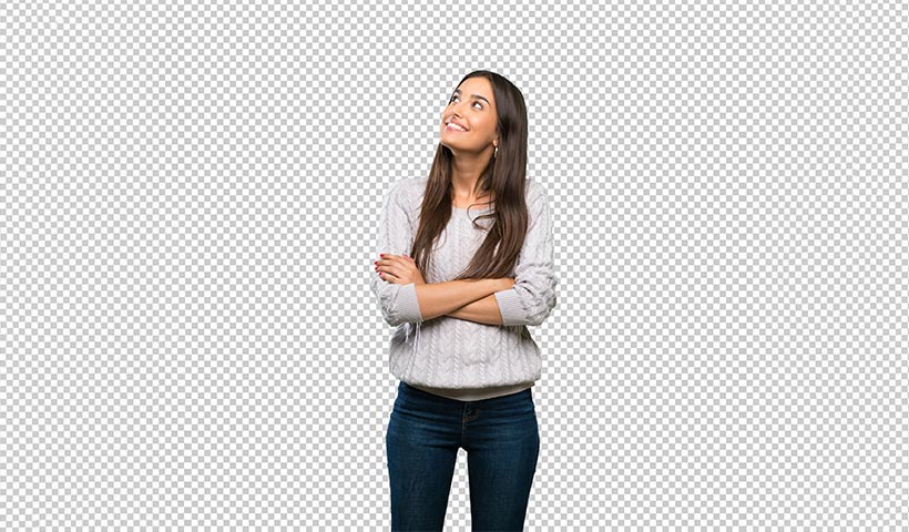 young-hispanic-brunette-woman-looking-up-while-smiling فایل لایه باز شخصیت انسانی به عنوان مدل